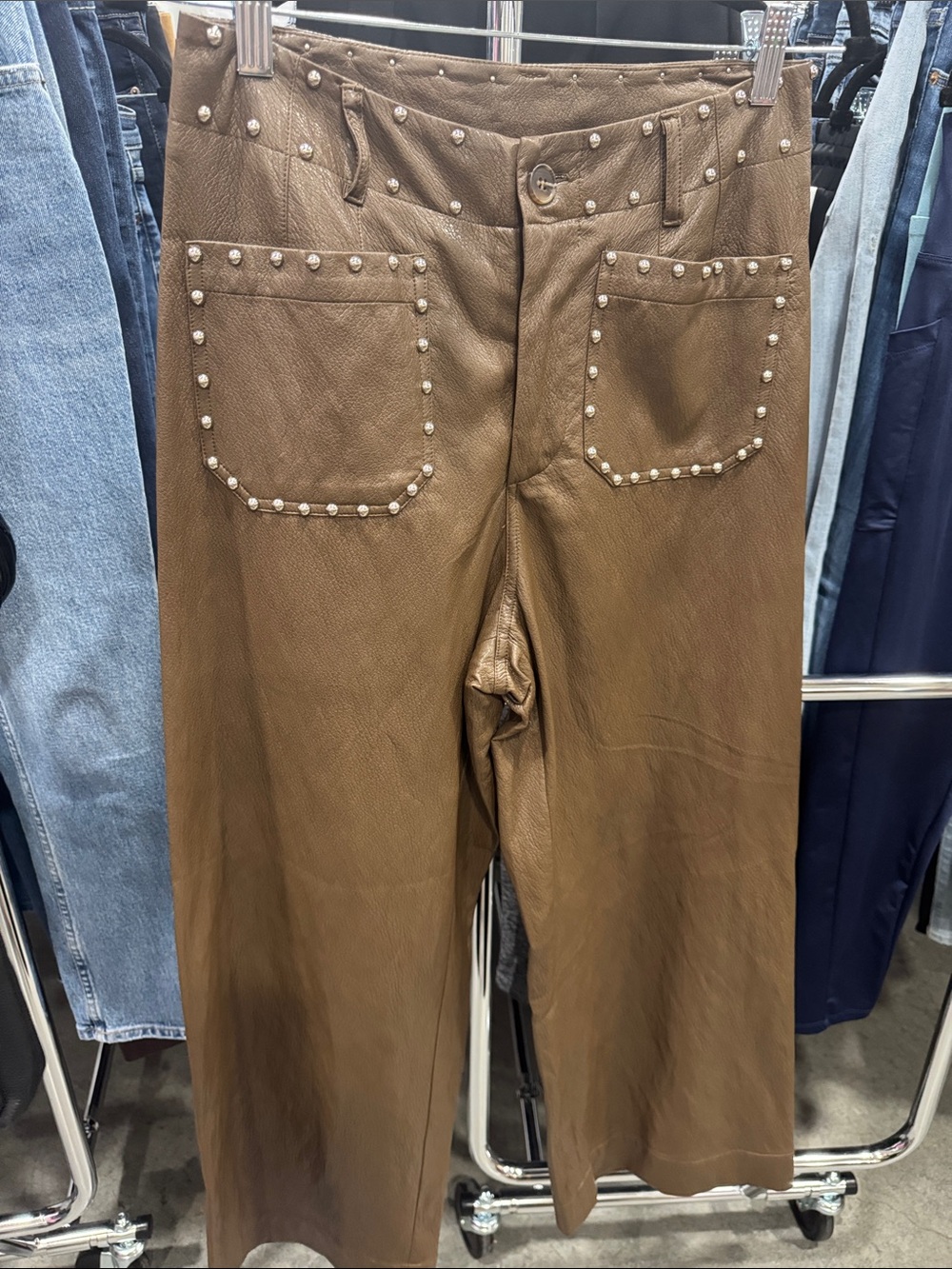 JODIFL Brown Wide-Leg Studded Pocket Pants